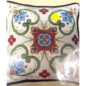 American Country Counted Cross Stitch Kit Hearts & Flowers Tole Pillow 12"x12"